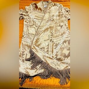 Lucky Brand Velvet Fringe Tassel‎ Open Front Sweater Kimono Medium Boho Aztec